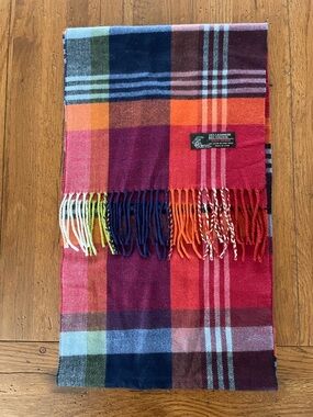 Colorful Plaid Fringe Cashmere Blend Scarf